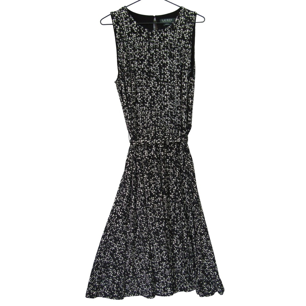 Lauren Ralph Lauren Dress Womens 14 Black White Good Sleeveless Abstract Print
